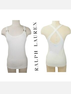 Ralph Lauren Black Label White Ribbed Cotton Tank Top with O-Ring Strap M